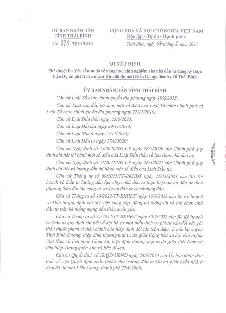 pháp lý dự án khu đô thị kiếng giang thái bình